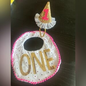 Mud Pie first birthday Bib and party hat